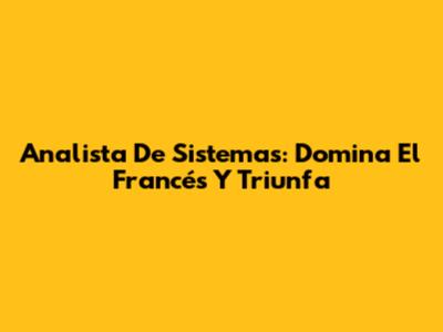 Analista De Sistemas: Domina El Francés Y Triunfa
