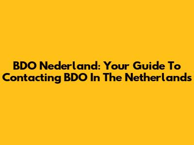 BDO Nederland: Your Guide To Contacting BDO In The Netherlands