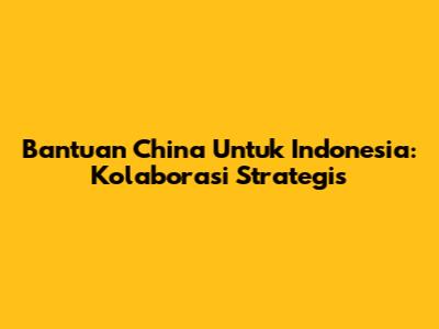 Bantuan China Untuk Indonesia: Kolaborasi Strategis