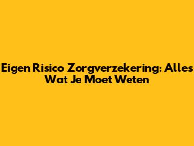 Eigen Risico Zorgverzekering: Alles Wat Je Moet Weten
