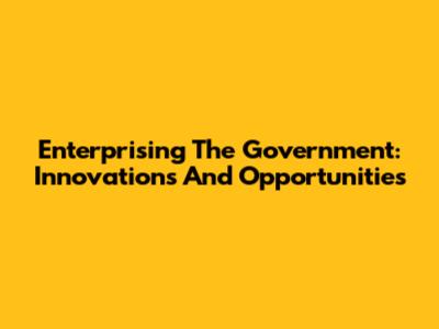 Enterprising The Government: Innovations And Opportunities