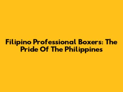 Filipino Professional Boxers: The Pride Of The Philippines