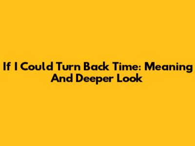 If I Could Turn Back Time: Meaning And Deeper Look