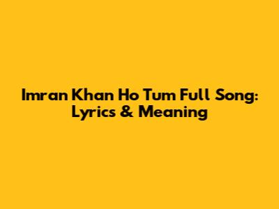 Imran Khan Ho Tum Full Song: Lyrics & Meaning