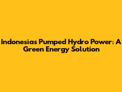 Indonesia's Pumped Hydro Power: A Green Energy Solution