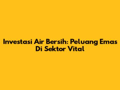 Investasi Air Bersih: Peluang Emas Di Sektor Vital