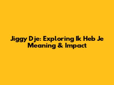 Jiggy Dje: Exploring 'Ik Heb Je' Meaning & Impact