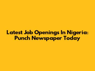 Latest Job Openings In Nigeria: Punch Newspaper Today
