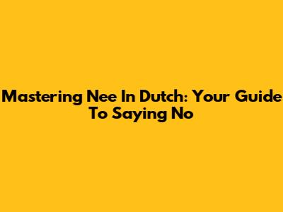 Mastering 'Nee' In Dutch: Your Guide To Saying No