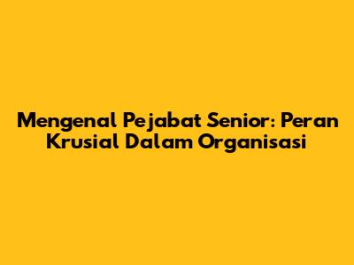Mengenal Pejabat Senior: Peran Krusial Dalam Organisasi