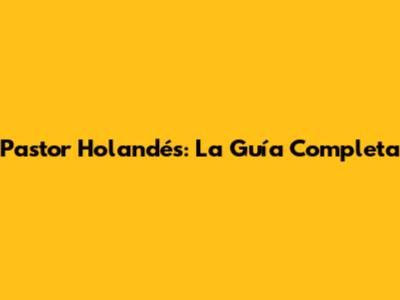 Pastor Holandés: La Guía Completa