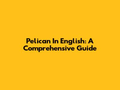 Pelican In English: A Comprehensive Guide