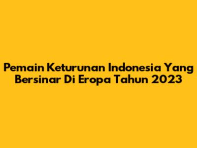 Pemain Keturunan Indonesia Yang Bersinar Di Eropa Tahun 2023