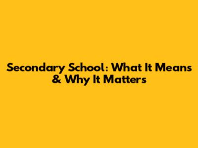 Secondary School: What It Means & Why It Matters