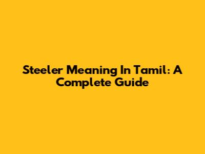 Steeler Meaning In Tamil: A Complete Guide