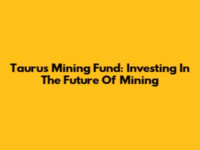 Taurus Mining Fund: Investing In The Future Of Mining