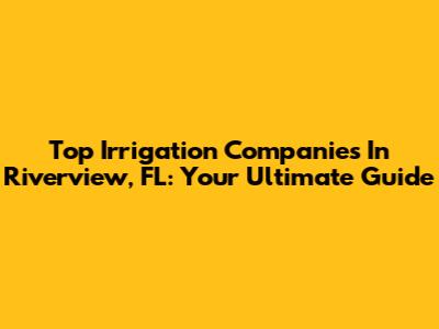 Top Irrigation Companies In Riverview, FL: Your Ultimate Guide