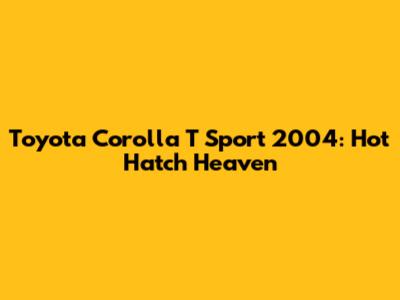 Toyota Corolla T Sport 2004: Hot Hatch Heaven