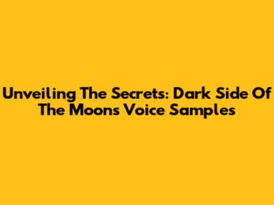 Unveiling The Secrets: Dark Side Of The Moon's Voice Samples