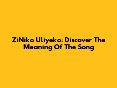 ZiNiko Uliyeko: Discover The Meaning Of The Song